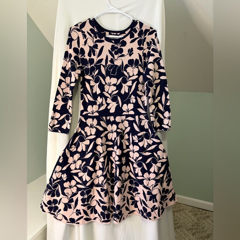 Eliza J- Navy and Pink Floral Sweater Long Sleeve Dress size Small